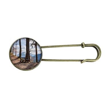 Imagem de Banco de céu florestal, ciência, natureza, cenário retrô, broche de metal