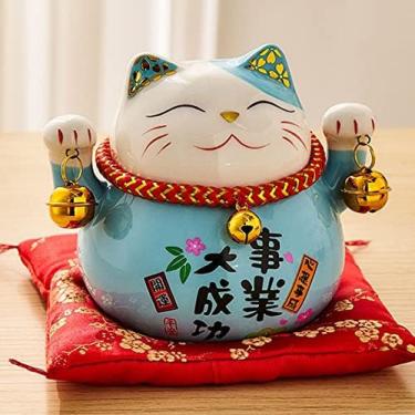 Imagem de Gato Chinês Da Sorte, Gato Da Sorte Da Sorte, Caixa De Dinheiro, Com Almofada Vermelha, Com Sinos, Cerâmica Saudável E Rica, Estatuetas Inovadoras, Dinheiro Do Cofrinho Para Gatos, Decoração De Ca