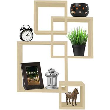 Imagem de Greenco 4 prateleiras de interseção de cubos, prateleiras flutuantes fáceis de montar na parede para quartos e salas de estar, acabamento natural