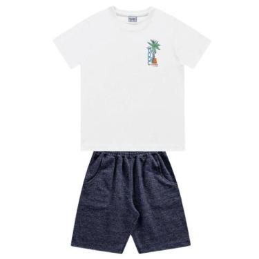 Imagem de Conjunto Camiseta Branca Summer E Bermuda Azul Marinho Fakini