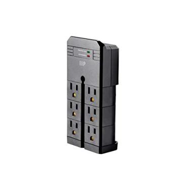 Imagem de Monoprice 115876 6 Tomadas Giratórias Power Surge Protector Wall Tap - Preto | Classificação UL 2.160 Joules com indicador de luz aterrada e protegida