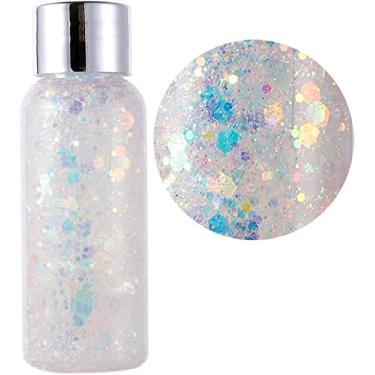 Imagem de MAEPEOR Gel com glitter corporal volumoso, 19 cores, lantejoulas sereia, holográfico, gel com glitter, maquiagem festiva, tinta com glitter para unhas de rosto e corpo (30 g, 09 branco)