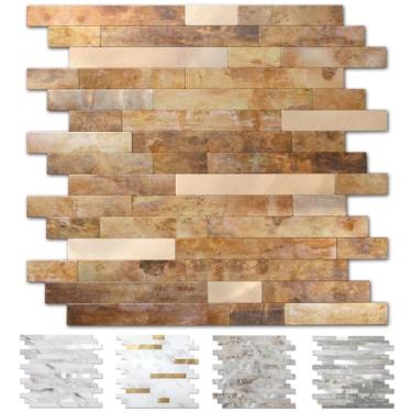 Imagem de Yipscazo 1 folha de revestimento de azulejo de metal de pedra, cole em azulejos para cozinha, banheiro, lavanderia, acampamento, lareira (30 x 30 cm, cobre)