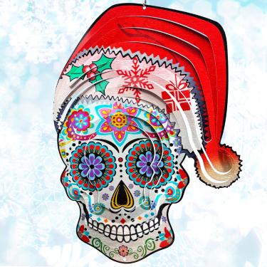 Imagem de FONMY Pai Natal Sugar Skull Wind Spinner Cinética 3D Metal Jardim Escultura de Vento Presentes Exclusivos Decorações de Natal Ornamento de Suspensão de Qualidade para Casa e Jardim Interior/Exterior Mandala Wind Spinners de 30 cm