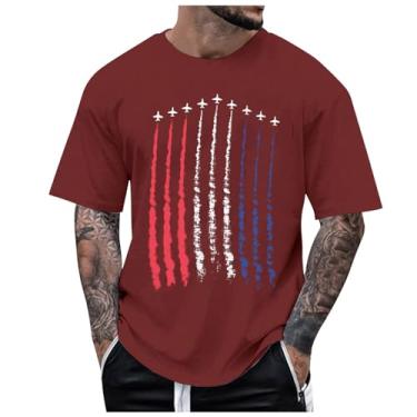 Imagem de Camisetas masculinas 4 de julho bandeira americana patriótica manga curta camisetas modernas casuais camisetas de verão para homens, Vinho, G