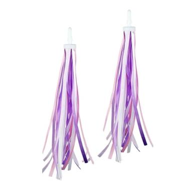Imagem de Amagogo Flâmulas de bicicleta para crianças, fitas coloridas, borlas, guidão de bicicleta, decorações para monociclos, Rosa Roxo Branco