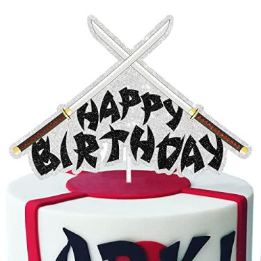 Imagem de White Glitter Katana Sword Birthday Cake Toppers - Ninja Samurai Fighting themed birthday party for boys and girls, or warrior themed party decorations. -Sugar Gera
