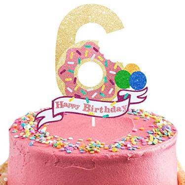 Imagem de Kid's Donut Themed 6th Birthday Cake Topper - Timeless Sweet birthday Party or Anniversary celebrate Donut Party Decorations supplies - SugarGera