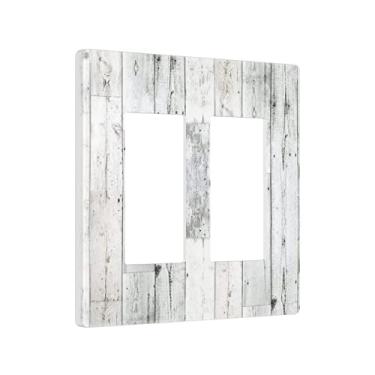 Imagem de Madeira branca cinza 2 entradas dupla basculante/decoração interruptor de luz placa de parede decorativa placa elétrica casa quarto decoração painel de arte sem parafusos 12 cm x 12 cm
