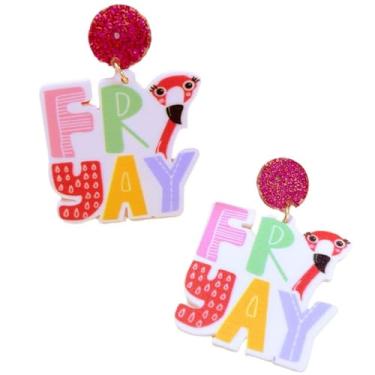 Imagem de MALOYANVE Brincos Fri Yay Letters Engraçado Bonito Acrílico Flamingo Batom Arco-íris Batatas Fritas Francesas Brincos Pendentes Leves para Mulheres Meninas Joias Presentes de Apreciação de