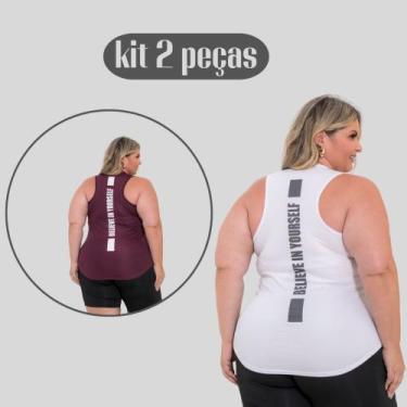 Imagem de Kit 2 Regatas Plus Size Dry Fit Feminina Academia - DCR, 1, Branco, 1,