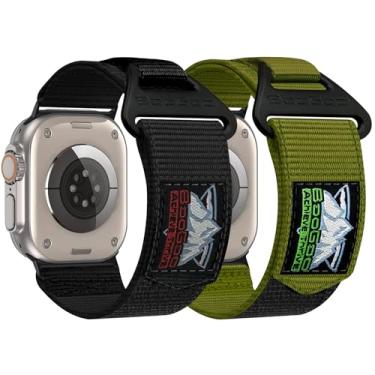 Imagem de BooGoo Compatível com Apple Watch - pacote com 2 pulseiras de nylon, adequada para Apple Watch Ultra 2, Ultra, Série 10, pulseira de relógio Apple de 46 mm/49 mm (M, preto e verde Duo)