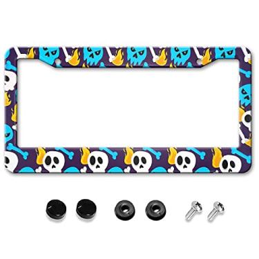 Imagem de GUWEI Molduras de placa de carro desenho animado estranho alienígenas suporte de placa de licença engraçado vintage alumínio frontal moldura decoração para mulheres homem (GW-66)