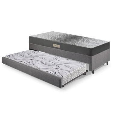 Imagem de Bicama Box Solteiro Linho Cinza 88x188x28 cm com Colchão Dual Firm Esp