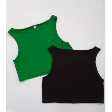Imagem de Atacado kit com 6 cropped regata básico liso top fitness sem bojo - DE
