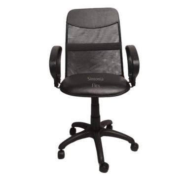 Imagem de Cadeira  diretor tela giratória com faixa e braço fixo corano preto - 