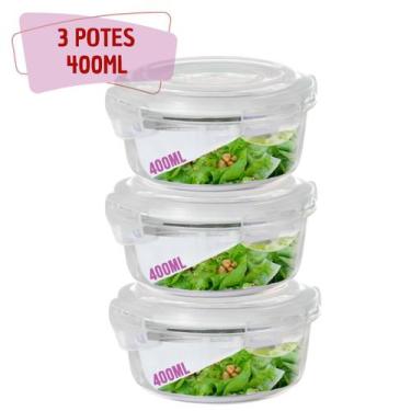 Imagem de Kit 3 Pote Tampa Hermetica 400ml Redondo de Vidro Multiuso - QUALITY H