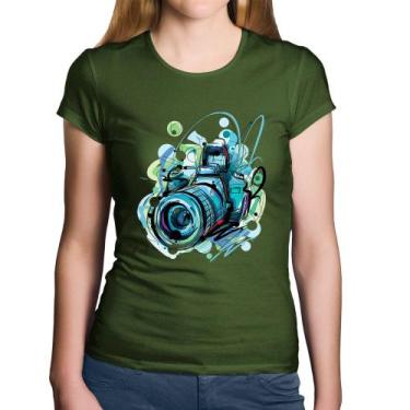 Imagem de Baby Look Algodão Câmera Fotográfica - Foca na Moda, Musgo, P