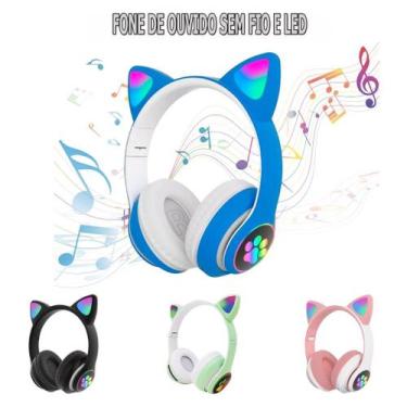 Imagem de Fone de Ouvido Bluetooth Headphone RGB Led Light Gatinho - DCMB, azul