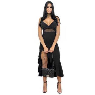 Imagem de Vestido Festa Longo Fenda Babado Frontal Com Bojo - AG Acessórios, Pre