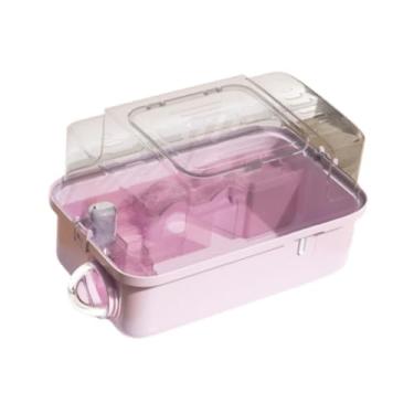 Imagem de Baoblaze Gaiola transportadora para hamster, porquinho da índia, transporte de viagem, respirável, portátil para ratos, hamster anão, ouriço africano, Rosa,