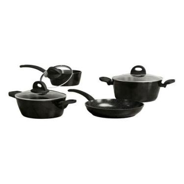 Imagem de Conjunto 4 Panelas Ceramica Antiaderente Stone Preta Jomafe, Preto