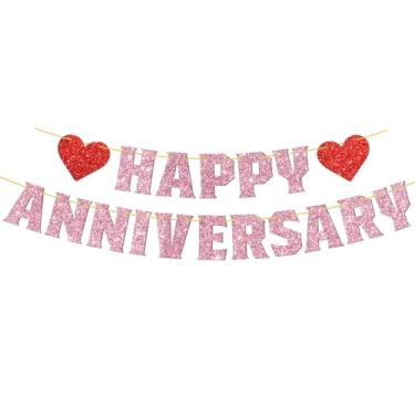 Imagem de Faixa Happy Anniversary Pink Glitter 10th 20th 30th Wedding Birthday Birthday Party Decorações Supplies We Still Do