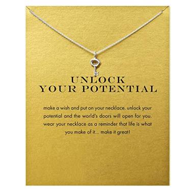 Imagem de LANG XUAN Colar com pingente de bússola e mensagem Sol da Amizade Boa Sorte Elefante Estrela do Mar Colar de Corrente com Cartão Presente, Metal