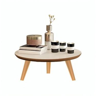 Imagem de Mesa De Centro Pequena 45cm Retro Redonda Com Pés Palito PVC Decoração Sala De Estar(Off-White/Caramelo)