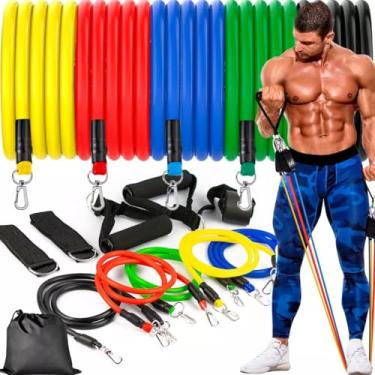 Imagem de Genérico Kit Elástico Extensor 11 Peças Academia Treino Em Casa Musculação Fisioterapia Funcional