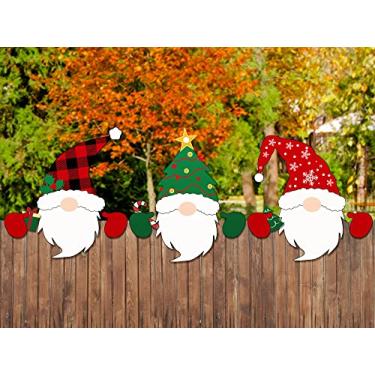 Imagem de 3 peças de decoração de cerca de Natal espiador gnomo espiando decorações de jardim com mãos sinal para inverno natal ao ar livre jardim pátio pátio decoração de porta 34 x 20 centímetros
