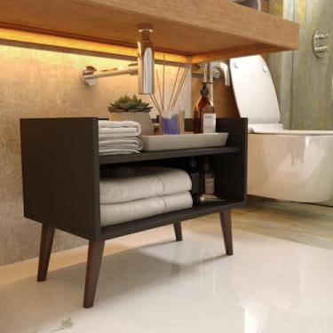 Imagem de Gabinete Armário Mesinha Multiuso Organizador de Ambiente para Banheiro Retrô Grécia - Preto