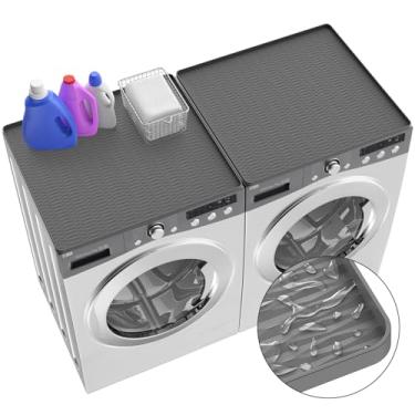 Imagem de ME.FAN Capas de lavadora e secadora para a parte superior, 2 peças de silicone 64 x 69 cm, tapete protetor superior de silicone antiderrapante para lavanderia/cozinha - cinza escuro