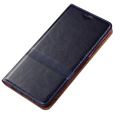 Imagem de HAO RIYLN Capa flip para Samsung Galaxy S25 Ultra/S25 Plus/S25, capa carteira premium com fecho magnético slot para cartão, capa de couro legítimo, azul, S25 Plus