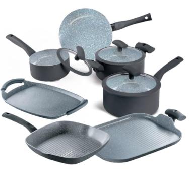 Imagem de Jogo de Panelas Hercules Revestimento Ceramico Indução 7 Peças Antiaderente Cinza