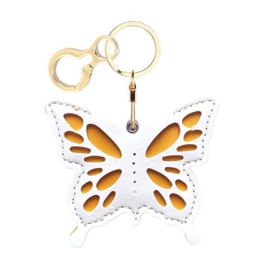 Imagem de Capa de couro compatível com AirTag, linda capa protetora para Apple Air Tag com anel de chaveiro, antiarranhões, rastreador GPS para chaves, bolsa, animais de estimação (borboleta branca)