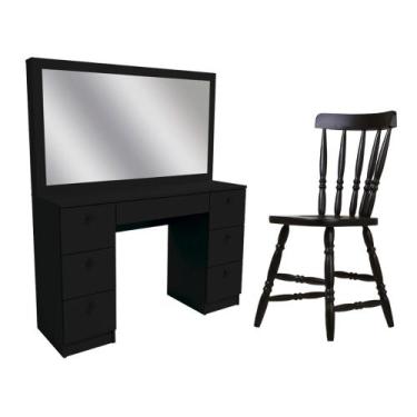Imagem de Penteadeira Ditália 7 Gavetas com Cadeira PE-80 Cozy, Preto