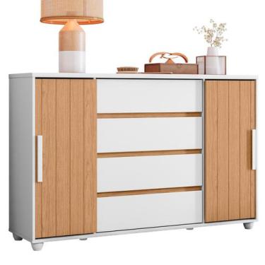 Imagem de Cômoda Sapateira Grande 4 Gavetas 2 Portas Flex Evidência - Albatroz, 