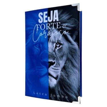 Imagem de Bíblia Letra Jumbo Leão Azul seja forte e corajoso Capa dura Acolchoad