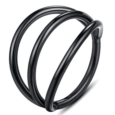 Imagem de YROGCU Nose Ring Lip Septum Earring-Clicker: Triple Ring Open Stacked Black Color Ring 18G 12mm 316L Stainless Steel Sleeper Earring Helix Rook Conch Cartilage Daith