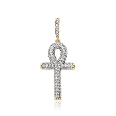Imagem de YOSZO Pingente de cruz Ankh banhado a ouro 18K totalmente congelado CZ egípcio Ankh colar de corrente religiosa para homens e mulheres, 0.7 inch*1.77 inch, Latão, Zircônia cúbica