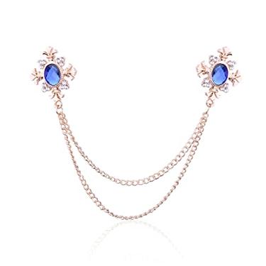 Imagem de Anmpab Broche de corrente de borla de cristal de cruz broche de colar de borla de ouro e prata broches de lapela de strass para homens e mulheres acessórios de terno broche de corrente de borla de cristal cruz. Broches de colar de borla de prata dourada broches de lapela de strass para homens e mulh