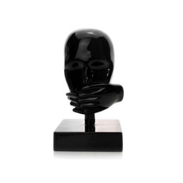 Imagem de Escultura Decorativa Rosto Silêncio Em Cerâmica Preto 25x15 - D'rossi 