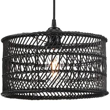Imagem de HOONEX Lustre De Vime, Luminária De Teto De Vime, Luminária Pendente De Vime De 12,4" Para Sala De Jantar, Quarto, Ilha De Cozinha, Preto