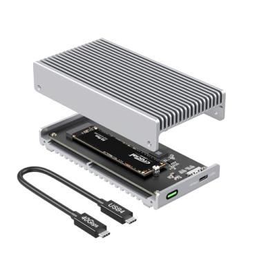 Imagem de Qwiizlab Gabinete Ssd Externo Thunderbolt Usb4 De 40 Gbps Sem Ventoinha Com Chassi De Dissipador De Calor De Alumínio, Suporta Ssd M.2 Nvme De Até 8 Tb, Prata (Ssd Não Incluído)
