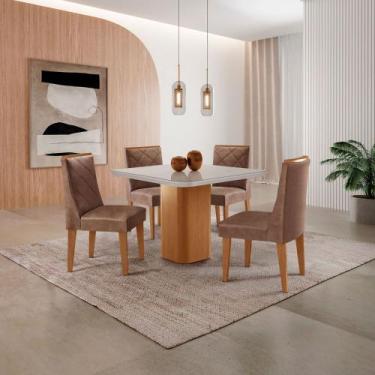 Imagem de Mesa de Jantar Eloise 90cm Tampo MDF Vidro Canto Copo com 4 Cadeiras I