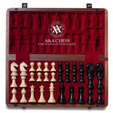 Imagem de Conjunto de xadrez A&A de madeira dobrável de 38 cm com 7,6 cm de altu