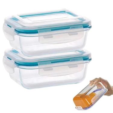 Imagem de Jogo 2 Potes de Vidro 1040ml Tampa Hermetica Mantimentos Marmita - QUA