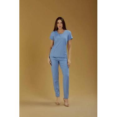 Imagem de Scrub Feminino Lilian Azul Claro Fardamento Uniforme Pijama Hospitalar