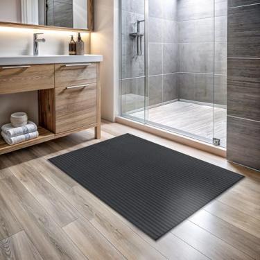 Imagem de Tapete antiderrapante 5 x 7 cm cinza escuro sólido listras de poliéster borracha traseira fácil de limpar interior tapete para sala de estar, cozinha, quarto, banheiro, sala de jantar (5 x 7 cinza